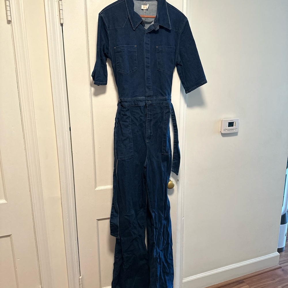 Navy Blue Jumpsuit with Belt - Picture 2 of 5